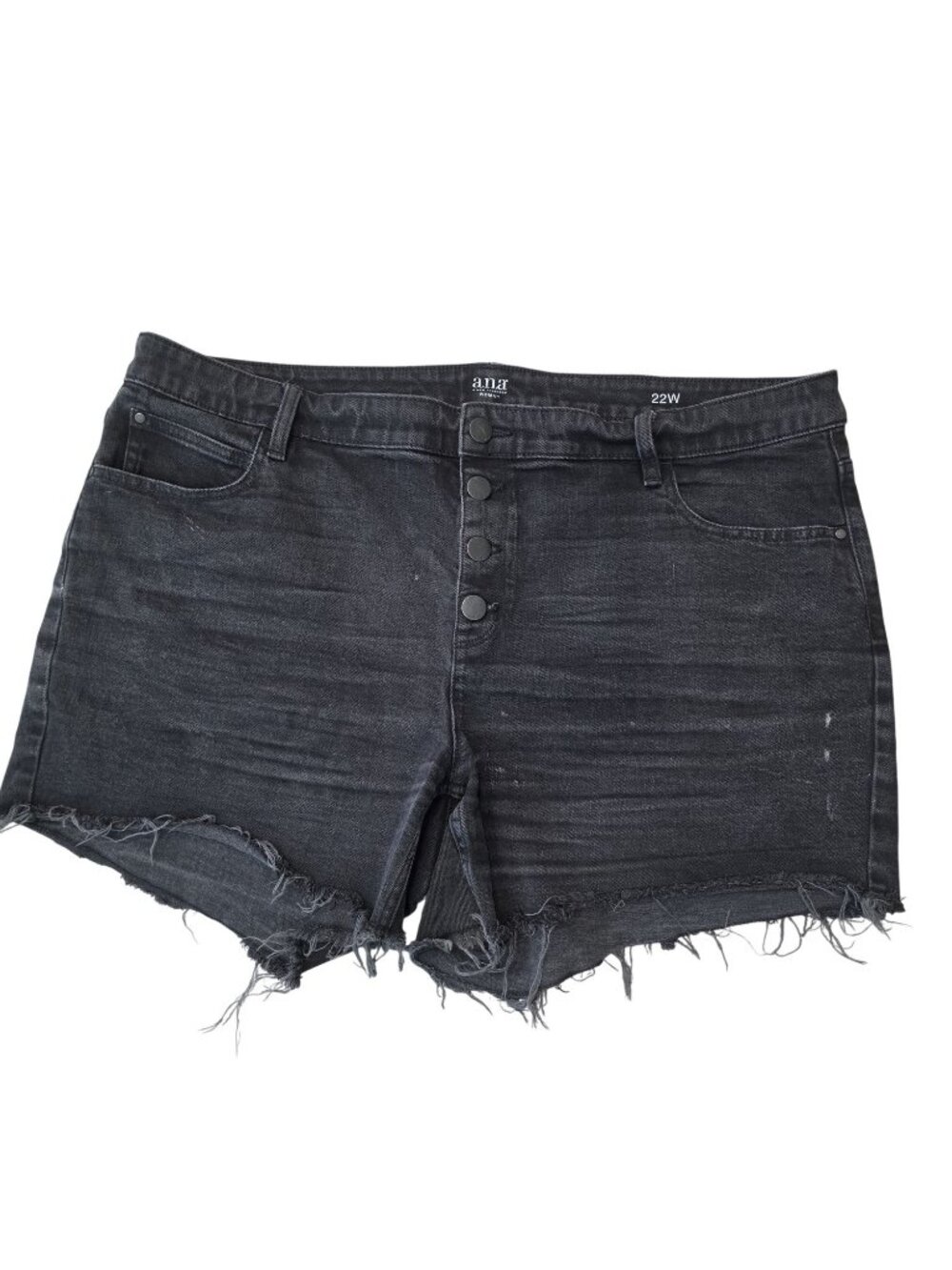 A.N.A Womens Black Denim Frayed Hem Button-Fly Shorts Size 22W high rise